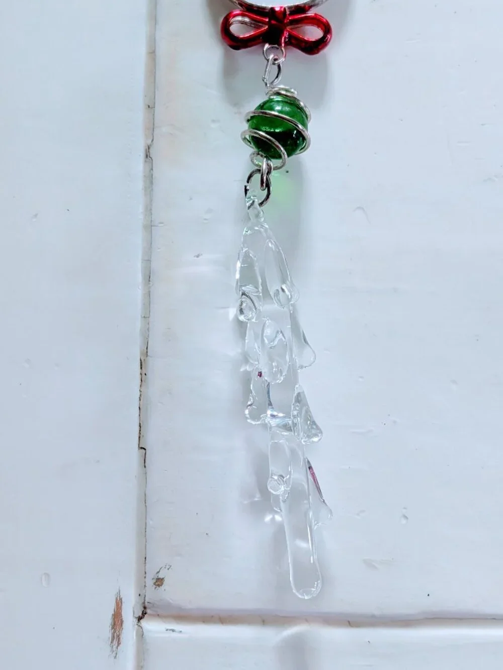 Set of 2 VTG Stained Glass Snowman Icicle Christmas Ornaments Suncatcher 9